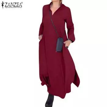 ZANZEA Женские повседневные свободные рубашки с отложным воротником и длинным рукавом L темно-синий