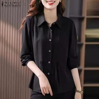 ZANZEA Женские повседневные свободные рубашки в полоску с воротником-фонариком и рукавами 3/4 4XL розовый