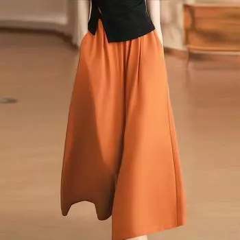 ZANZEA Женские повседневные свободные широкие брюки с эластичной резинкой на талии S оранжевый
