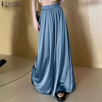 ZANZEA Женские повседневные свободные широкие брюки с эластичной резинкой на талии S чёрный