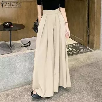 ZANZEA Женские повседневные свободные широкие брюки с эластичной резинкой на талии 2XL коричневый