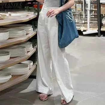 ZANZEA Женские повседневные свободные широкие брюки с эластичной резинкой на талии S жёлтый