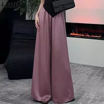 ZANZEA Женские повседневные свободные широкие брюки с эластичной резинкой на талии 4XL камео розовый