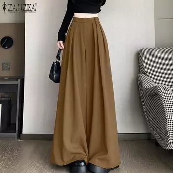 ZANZEA Женские повседневные свободные широкие брюки с эластичной резинкой на талии M коричневый