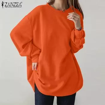 ZANZEA Женские повседневные свободные свитера с длинным рукавом и круглым вырезом S хаки