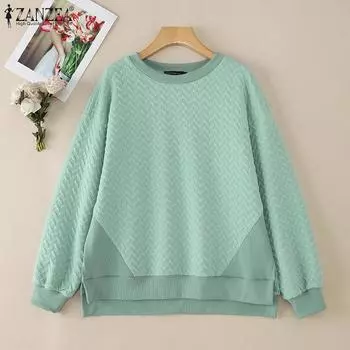 ZANZEA Женские повседневные свободные свитера с круглым вырезом и длинным рукавом M темно-синий