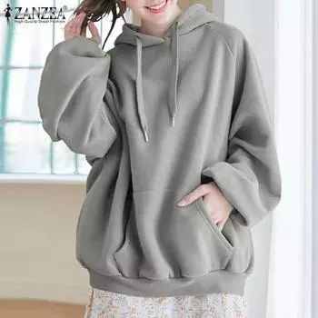 ZANZEA Женские повседневные свободные толстовки с длинным рукавом S розовый