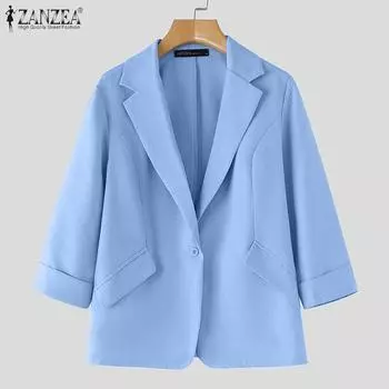 ZANZEA Женские повседневные свободные топы-кардиганы с зазубренными лацканами и рукавами 3/4 S чёрный