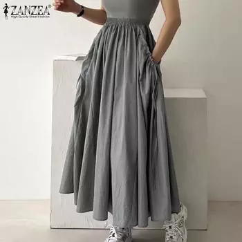 ZANZEA Женские повседневные свободные юбки А-силуэта с завязками XL чёрный