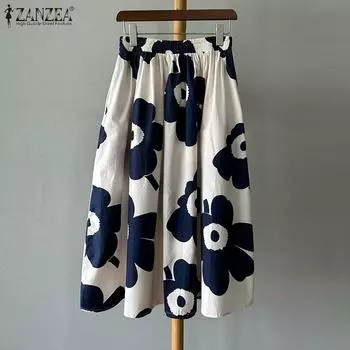 ZANZEA Женские повседневные свободные юбки с эластичным поясом и цветочным принтом 3XL бежевый