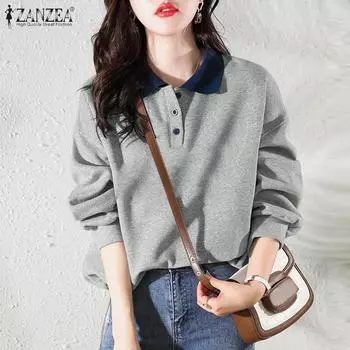 ZANZEA Женские повседневные толстовки с длинным рукавом S темно-синий