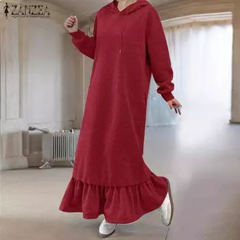 ZANZEA Женские повседневные толстовки с длинным рукавом Длинное платье S чёрный