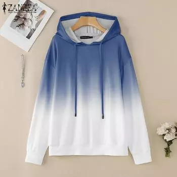 ZANZEA Женские повседневные толстовки с длинным рукавом и градиентом S синий