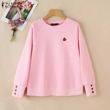 ZANZEA Женские повседневные толстовки с длинным рукавом и круглым вырезом M розовый