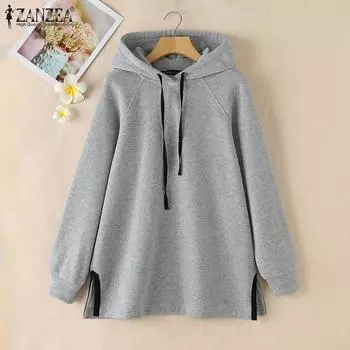 ZANZEA Женские повседневные толстовки с капюшоном и длинным рукавом S бежевый
