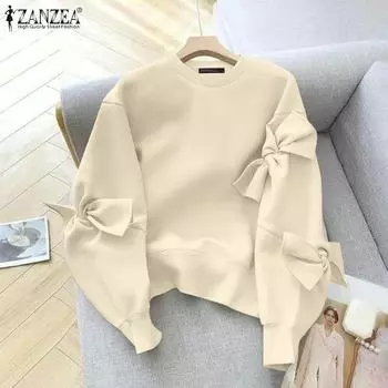 ZANZEA Женские повседневные толстовки с круглым вырезом и длинным рукавом с нерегулярным переплетением S темно-синий