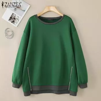 ZANZEA Женские повседневные толстовки с круглым вырезом и длинным рукавом на молнии S темно-синий