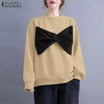 ZANZEA Женские повседневные толстовки с круглым вырезом и длинным рукавом S хаки