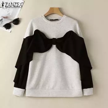 ZANZEA Женские повседневные толстовки с круглым вырезом и длинным рукавом в стиле пэчворк XL