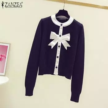 ZANZEA Женские повседневные тонкие кардиганы с круглым вырезом и длинным рукавом S темно-синий