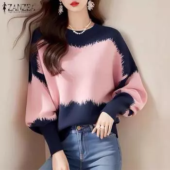 ZANZEA Женские повседневные тонкие толстовки с круглым вырезом и длинным рукавом с принтом 3XL розовый