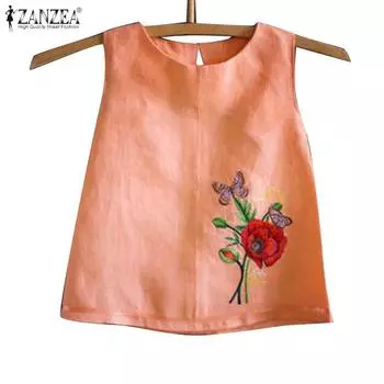 ZANZEA Женские повседневные топы без рукавов с круглым вырезом и цветочной вышивкой XL белый