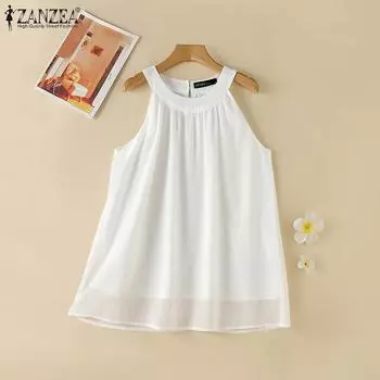 ZANZEA Женские повседневные топы без рукавов с круглым вырезом и открытыми плечами XL чёрный