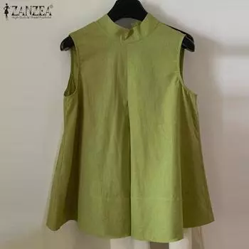 ZANZEA Женские повседневные топы без рукавов с воротником-стойкой на лето 3XL зелёный