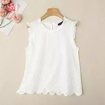 ZANZEA Женские повседневные топы без рукавов с круглым вырезом и кружевом, вязанные крючком, летние майки 4XL белый
