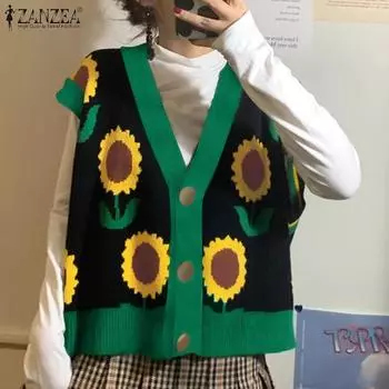 ZANZEA Женские повседневные топы без рукавов с V-образным вырезом и цветочным принтом S вино красного