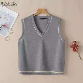 ZANZEA Женские повседневные топы без рукавов с V-образным вырезом S серый