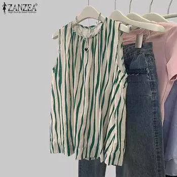 ZANZEA Женские повседневные топы без рукавов в полоску с круглым вырезом S чёрный