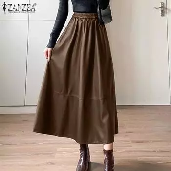 ZANZEA Женские повседневные юбки А-силуэта из искусственной кожи PU S чёрный