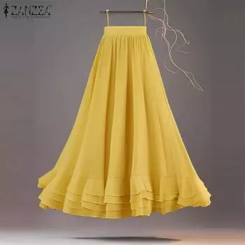 ZANZEA Женские повседневные юбки А-силуэта с высокой талией и оборками XL белый