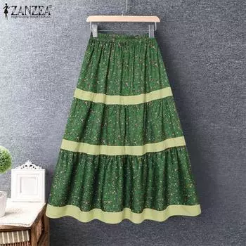 ZANZEA Женские повседневные юбки А-силуэта с эластичным поясом и цветочным принтом 4XL серый