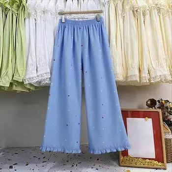 ZANZEA Женские повседневные укороченные брюки свободного кроя с эластичной талией и принтом в горошек S синий