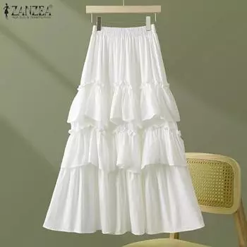 ZANZEA Женские праздничные свободные повседневные длинные юбки с оборками S чёрный