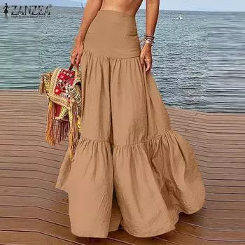 ZANZEA Женские праздничные свободные повседневные длинные юбки с высокой талией L чёрный