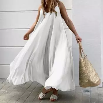 ZANZEA Женские свободные пляжные платья без рукавов на бретельках M белый