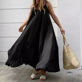ZANZEA Женские свободные пляжные платья без рукавов на бретельках 3XL чёрный