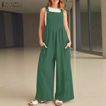 ZANZEA Женские свободные повседневные комбинезоны с квадратным воротником и без рукавов, комбинезоны с широкими штанинами S чёрный