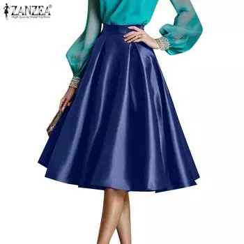 ZANZEA Женские свободные повседневные однотонные юбки А-силуэта S темно-синий