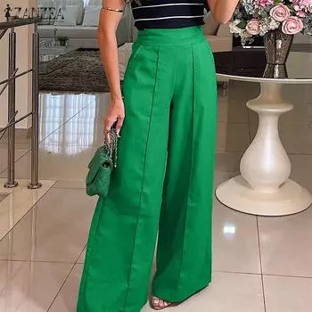 ZANZEA Женские свободные широкие брюки с высокой талией и эластичными карманами на талии S ярко-розовый