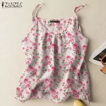 ZANZEA Женские свободные топы без рукавов с цветочным принтом S жёлтый