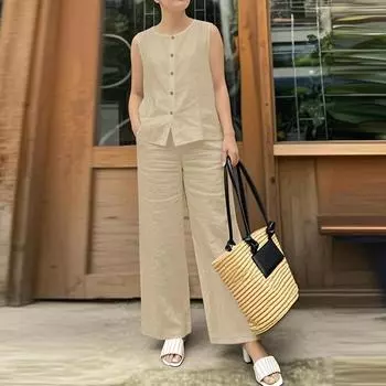 ZANZEA Женские топы без рукавов и брюки Повседневные костюмы-двойки 2XL