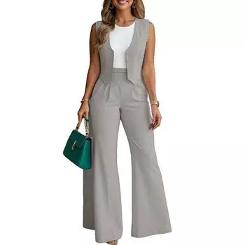 ZANZEA Женские топы без рукавов и брюки Летние костюмы-двойки S серый