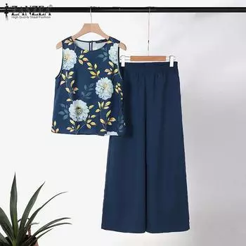 ZANZEA Женские топы и брюки с принтом, повседневные комплекты из двух предметов 4XL хаки