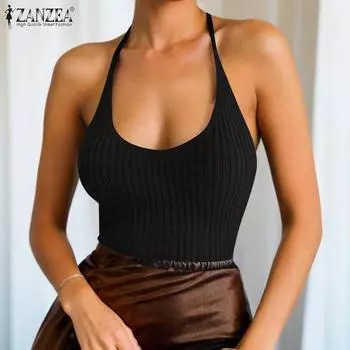 ZANZEA Женские топы с открытыми плечами, без рукавов, с открытой спиной, с висячим вырезом S жёлтый