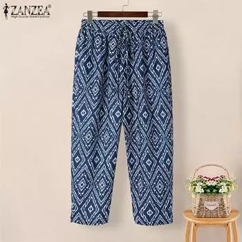 ZANZEA Женские укороченные брюки с винтажным принтом и карманами