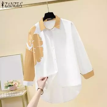 ZANZEA Женские весенние рубашки с цветочным принтом и длинным рукавом M чёрный